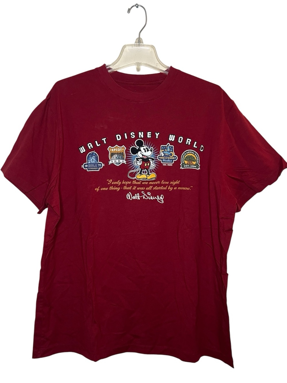 Disney Parks Mickey Mouse Walt Disney World Embroidered Red Cotton Tee Size XL